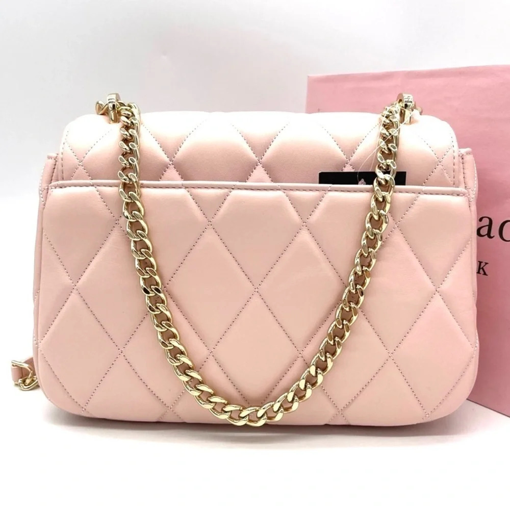 Kate Spade Carey Small Quilted Flap Shoulder Crossbody Bag Light Pink/Gold - Picture 5 of 11